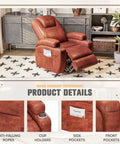 Power Lift Recliner Chair For Elderly With Cup Holders And Side Pockets, Electric Lift Sofa For Living Room, Leathaire Dark Brown Finish