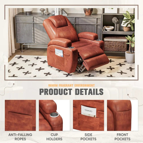 Power Lift Recliner Chair For Elderly With Cup Holders And Side Pockets, Electric Lift Sofa For Living Room, Leathaire Dark Brown Finish