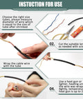 Instruction guide showing how to use Six Roll Heavy Duty Heat Shrink Tubing Kit For Quarter Three Eighths And Half Inch Sizes