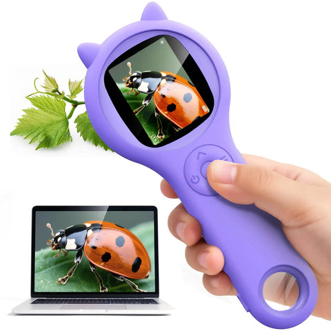 Portable Kids Microscope With 2 Inch Screen And 1080P Autofocus, Real Time Live Viewing, STEM Outdoor Science Kit, Purple