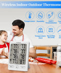 Indoor Outdoor Thermometer With 3 Remote Sensors Wireless Digital Hygrometer And Temperature Humidity Monitor With Large LCD Real Time Readings Max Min History Comfort Indicator 200 Ft Range on table