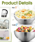 Party Ready Stainless Steel Double Wall Dip Chiller Bowl 70 Oz Water Cooled Serving Dish with hot soup and cold salad.