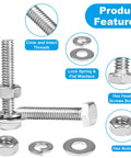 Beefy 20 Sets Heavy Duty Stainless Steel 1/4-20 X 2 Hex Head Screws Bolts Set with Nuts Flat Washers Spring Lock Washers display