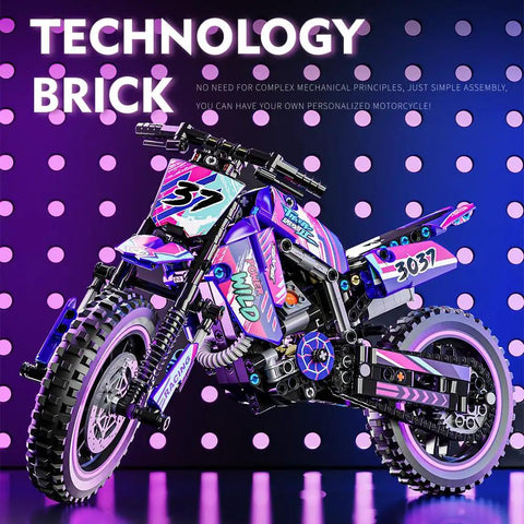 Motorcycle Building Block Set With 476 Pieces, Epic Collectible Display Model with colorful decals on stand