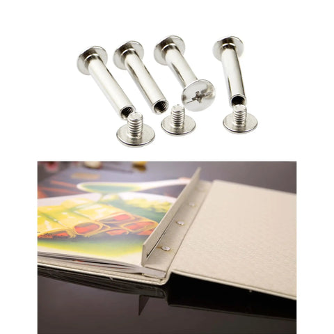 Top Tier 120 Piece Chicago Screw Binding Post Assortment Kit Featuring 304 Stainless Steel Leather Hardware Fasteners shown with binding posts and a folder.