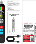 Handy Non Contact Voltage Tester With 3 Phase Rotation Indicator And Signal Percentage Display Rechargeable AC Electrical Detector Pen