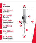 Heavy Duty Carbide Tipped Countersink Drill Bit With Killer 82 Degree Taper And 5/16 Inch Round Shank displayed with measurement labels.