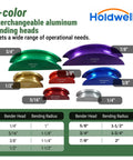 Image of Ratcheting Pipe Bender Set for One Quarter To Seven Eighths OD, featuring seven color-coded aluminum heads for tight spaces.