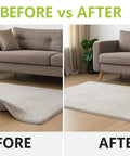 Comparison of rug on hardwood floor before and after using Eight Pack Non Slip Rug Gripper Pads For Hardwood Floors And More