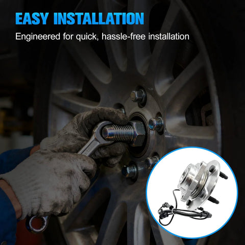 Mechanic installing 2 Pcs Front Wheel Bearing And Hub Assembly Replacement Fit For 2008 2010 Chevrolet Cobalt HHR 2004 2012 Malibu 2005 2010 Pontiac G6 2007 2009 Saturn Aura Direct Fit Front Wheel Hub Kit No Fuss Easy Install