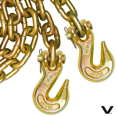 Grade 70 Binder Chain With Clevis Grab Hooks, 3/8 Inch By 20 Foot, Heavy Duty Tie Down Chain, 6600 Pound Safe Working Load, Built For Trucks