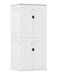 Weatherproof Outdoor Storage Cabinet With Four Shelves And Lockable Door Built To Last Tall White Resin Shed Stands 66 Inches High 30 Cu Ft Capacity For Patio Garden Yard HDPE Double Wall Panels Vertical Tool Storage