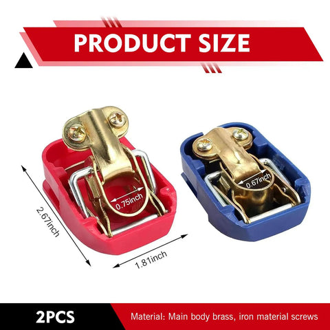 Two Pack Copper Plated Battery Clamps For Cars Trucks And SUVs With Quick Secure Connection Universal Cable Terminals Blue And Red