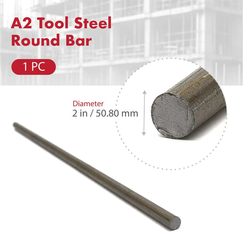 A2 Tool Steel Round Bar 2 Inch Diameter 12 Inch Cut Length For Knifemaking Dies And Cutting Tools Industrial Use High Wear Resistance Heat Treated High Carbon Chromium Alloy Durable Tooling Material, 2 in dia bar