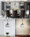 Dining room with 2 Pack 7.7 Inch Black Brownish Grey Seeded Glass Pendant Lights For Kitchen Island And Dining Area Over Sink