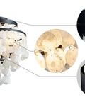 Capiz Shell Semi Flush Mount Ceiling Light in Matte Black for Bedroom and Kitchen Dope Coastal Style Pendant Fixture With Hundreds of Capiz Shells Elegant Romantic Ocean Vibe for Hallway and Entry shown with detailed view of capiz shells and matte black finish