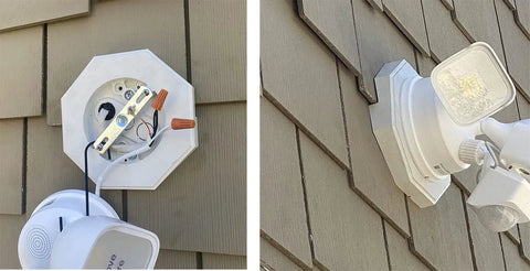 Vertical Siding Lamp Mount Kit With Built-In Box For Lights One Half Inch PVC installed on brown siding