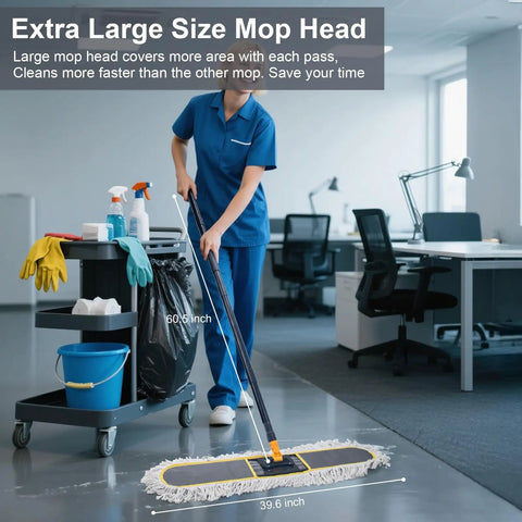 No Fuss Commercial Dust Mop With A Beefy 36 Inch Wide Replacement Head, Features A Smooth Pivot Design And A Heavy Gauge 59 Inch Handle For Sweeping Dry Floors Quick in use with large mop head.