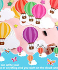 3D Hot Air Balloon Bulletin Board Set With Totally Colorful Name Tags For Back To School Classroom Decor Motivational The Sky Is The Limit Cutouts Cloud Borders And DIY Wall Art Kit shown with vibrant balloon and writable cloud cutouts.