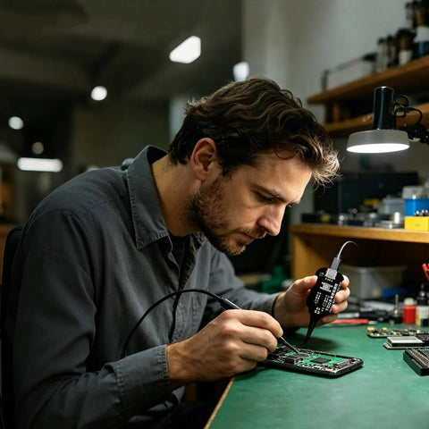 Technician using Two Pack Portable Inductance Meter Handheld Inductance Tester Pro Grade High Precision Circuit Board Tool