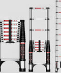 12.5 Ft Telescoping Aluminum Ladder With Dual Triangle Stabilizers, folded and extended views