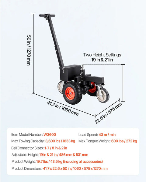 VEVOR Electric Trailer Dolly Moves 3600 Lbs With Ease showing adjustable height and sturdy wheels for easy towing.