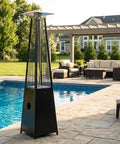 Propane Patio Heater With Reflector Shield And Wheels 40000 BTU Quartz Glass Tube Outdoor Heater near poolside in backyard