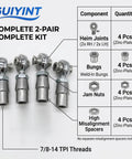 7/8-14 Heim Joint Rod End Kit With Tube Adapters For Heavy Duty Off Road Suspension, Chromoly 0.875 Inch Joints Panhard Kit Right And Left Hand Thread With Jam Nut And Bung, Includes 2 Pairs. Complete 2-pair kit with 4 heim joints and weld-in bungs