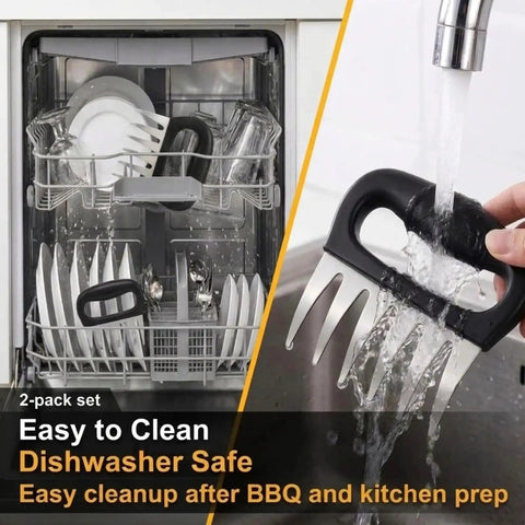 Stainless Steel Meat Claws for Shredding Pulled Pork and More, Black Handle Bear Claws being cleaned under running water