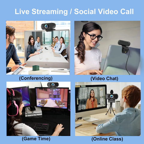 Kickass 1080P Full Hd Webcam With Built In Noise Reducing Microphone And Auto Light Correction For Dope Video Calls On Laptop Desktop Computer System in use during conferences, video chats, gaming and online classes.