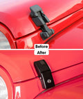 Before and after of Heavy Duty Aluminum Hood Latch Kit With Locking Hood Catch For Jeep Wrangler JK JL Gladiator JT 2007-2025