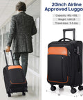 Man walking with Softside Expandable Carry On Luggage 22 Inch By 14 Inch By 9 Inch Airline Approved 20 Inch Wheeled Suitcase