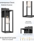Dusk To Dawn Sensor Outdoor Wall Lantern With Black Finish Modern Wall Sconce For Exterior Wall Lights Weatherproof Outdoor Lighting Easy Mount Wall Mount Fixture with tempered glass