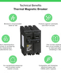 70 Amp Two Pole Mini Circuit Breaker For Home Use 120 240 Volt AC 10kA Breaking Capacity Plug In Mount Standard Type