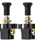 Push Pull Light Switch 12V Two Pack 8mm Thread On Off Toggle Switch For Car Boat Golf Cart Truck Marine Black Round Handle Built Tough Durable Plastic Housing Easy Install And Reliable Power Control, two black switches front view