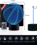 Basketball 3D Illusion Night Light Lamp With 16 Color Options, Touch Switch, Remote Control And USB Power, shown in box