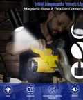 Pro Grade Ultra Bright 14W Magnetic LED Work Light With Flexible Gooseneck And Magnetic Base illuminating a wood lathe tool.