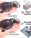 Black microfiber glasses cleaning cloths, 6-pack for lenses and screens; lint-free, anti-scratch