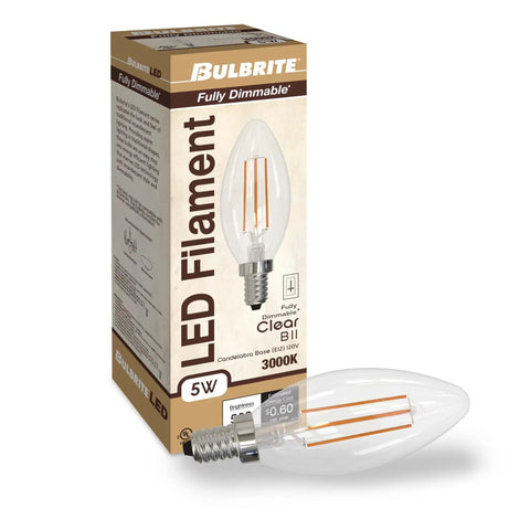 LED Filament Light Bulbs 5W 500 Lumens E12 Candelabra Base Soft White 3000K Dimmable For Chandeliers Pendants And Sconces 10 Pack