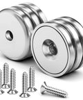 Six Pack 70 Lbs Neodymium Round Base Cup Magnets With Countersunk Holes For Holding and Stainless Screws