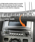 2 Piece Car Radio Removal Tool Set With V Shaped Pry Tools For Vehicle Stereo Disassembly Stainless Steel Universal Fit Automotive Audio CD DVD Release Kit shown on car dashboard