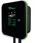 Beefy Hardwired Level 2 Electric Vehicle Charging Station Delivering A Heavy 48 Amp Wall Mount Charge With Nifty J1772 Connectivity And Smooth Tesla Nacs Adapter Support For Hassle Free Home Power Ups, featuring a digital display.