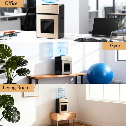 Top Loading Countertop Water Dispenser For 1.2 To 5 Gallon Bottles With Hot And Cold Water in office, gym, and living room settings