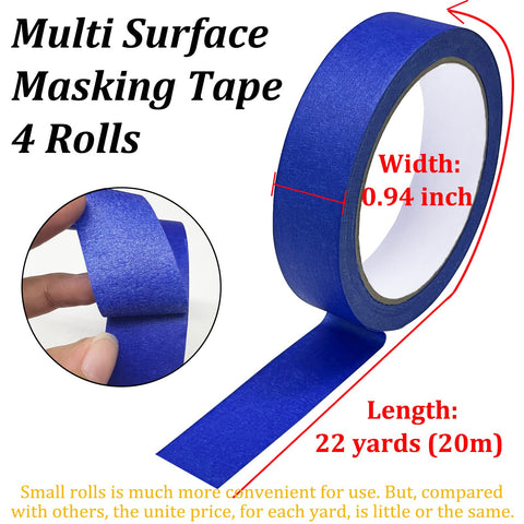 Blue Painter's Tape For Walls And Crafts Premium Masking Tape No Residue Easy Removal 88 Yards Total Pack Includes 4 Rolls 0.94 Inch