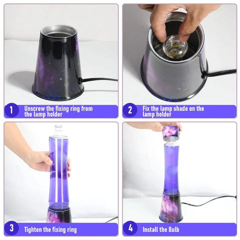 Step-by-step assembly of 16 Inch Magma Lamp Liquid Motion Galaxy Design with Colormax White Wax in Purple Liquid Decal Base