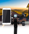 Bike Handlebar Extender Aluminum Alloy Double Clamp Mount Space Saver holding phone GPS and horn on bike in scenic landscape