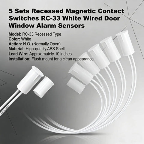 Real Deal Recessed Magnetic Door Contact Switch Tough As Nails NC Alarm Sensor For Wired Home Security Systems With Dead Simple Setup And Knucklehead Proof Detection 5 white sensors with wires for easy installation.