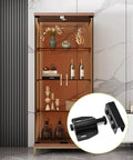 Black Frameless Glass Door Magnetic Catch Latch Set 4 Pack Push Open Touch Latches With Cabinet Clamp Fits 5 To 8mm Free Swinging Glass Doors Adjustable Stainless Steel Hardware Easy Install, shown installed on a glass cabinet.