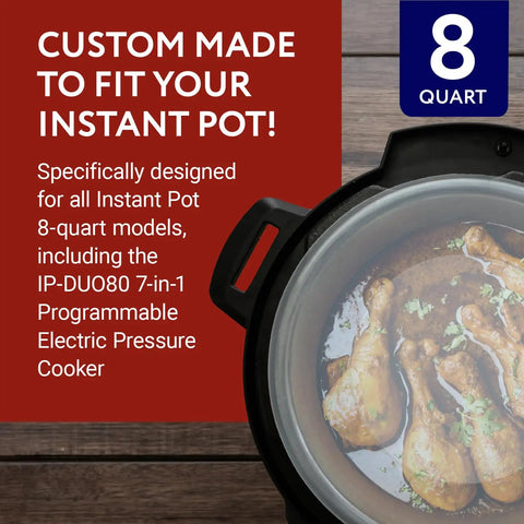 8-Quart Silicone Pressure Cooker Lid Cover For IP-DUO80 shown with chicken legs inside cooker