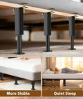 Kick Your Saggy Bed Back To Life With Adjustable Metal Bed Support Legs And Heavy Duty Risers Six Piece Kit reinforces bed frames with black steel legs.